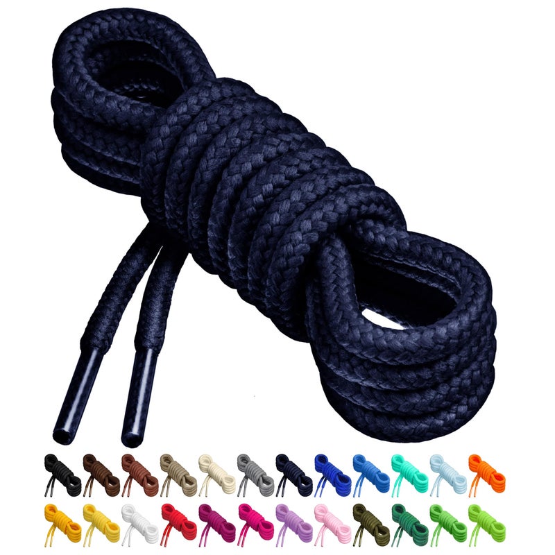 Birch Round Shoelaces 27 Colors 3/16" Thick Shoe Laces 4 Different Lengths (37" (94cm) - M, Navy) - Image 1